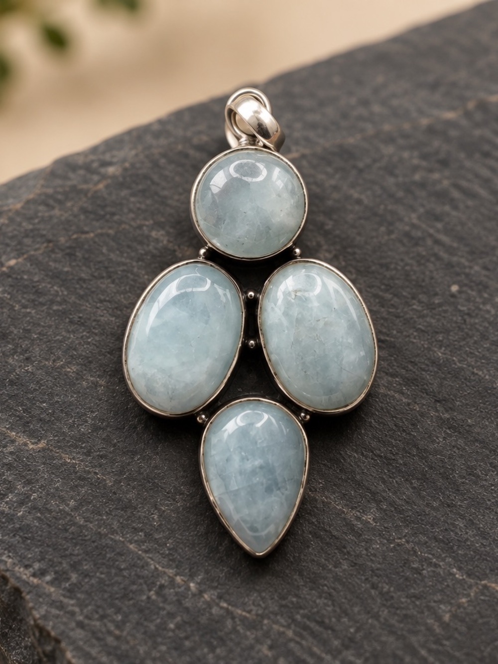 Sterling Silver Aquamarine Multi-Stone Pendant - Light Blue